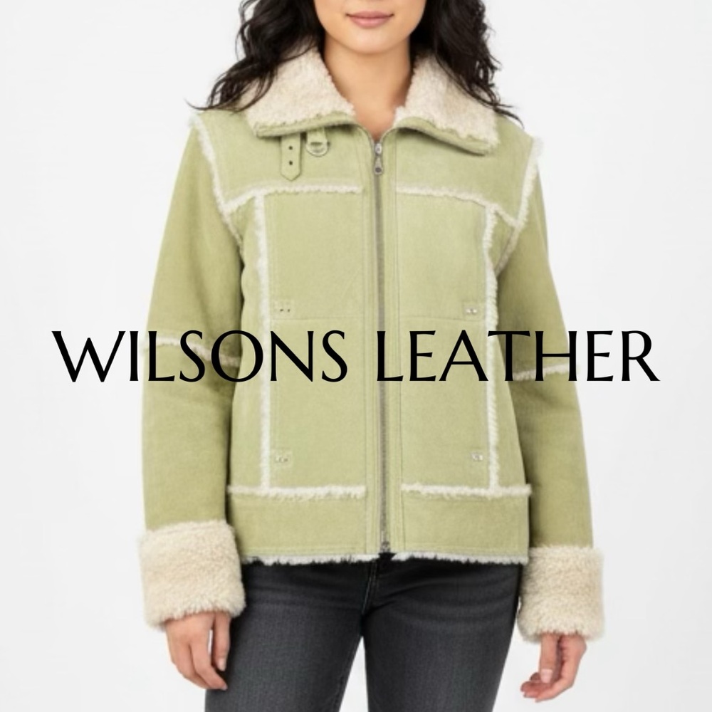 Sage Suede & Leather Shearling Fur Trim Boho Jacket